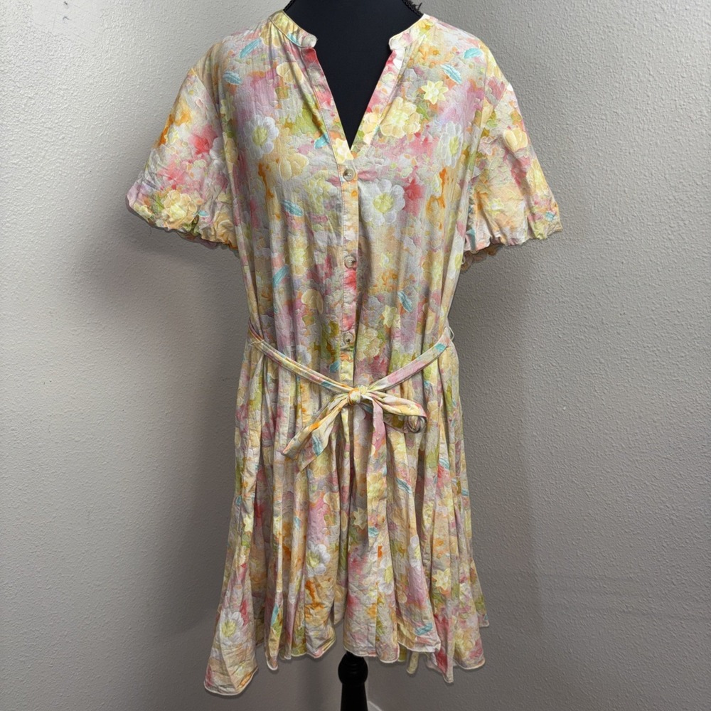 Luminary Dress Women's Large Floral Tie Waist Button Cottage Boho Garden Wedding